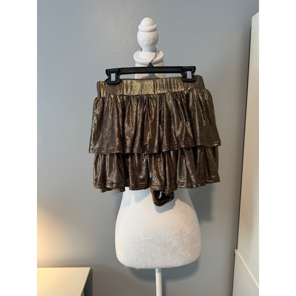 Idem Ditto Girls Bronze Metallic Tiered Ruffle Skort Size Junior Small